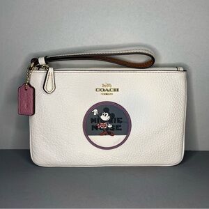 Coach x Disney Pebble Leather Minnie Mouse Patch Wristlet Purse Wallet